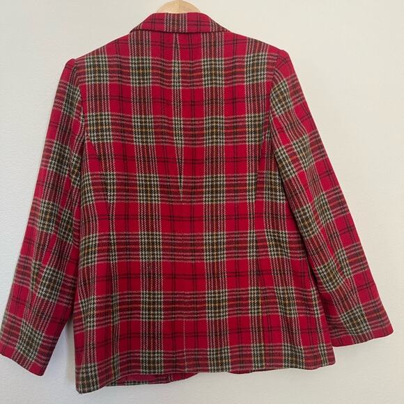 Vtg women 80’s tartan tweed wool blend academia preppy statement blazer - Picture 6 of 7